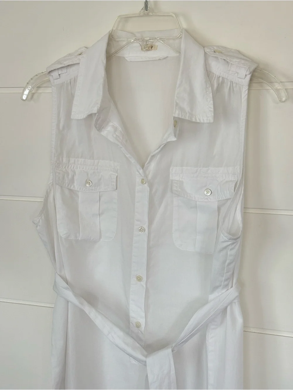 J. Crew White Sleeveless Shirt Dress Coverup with Tie Waist Cotton Size Medium